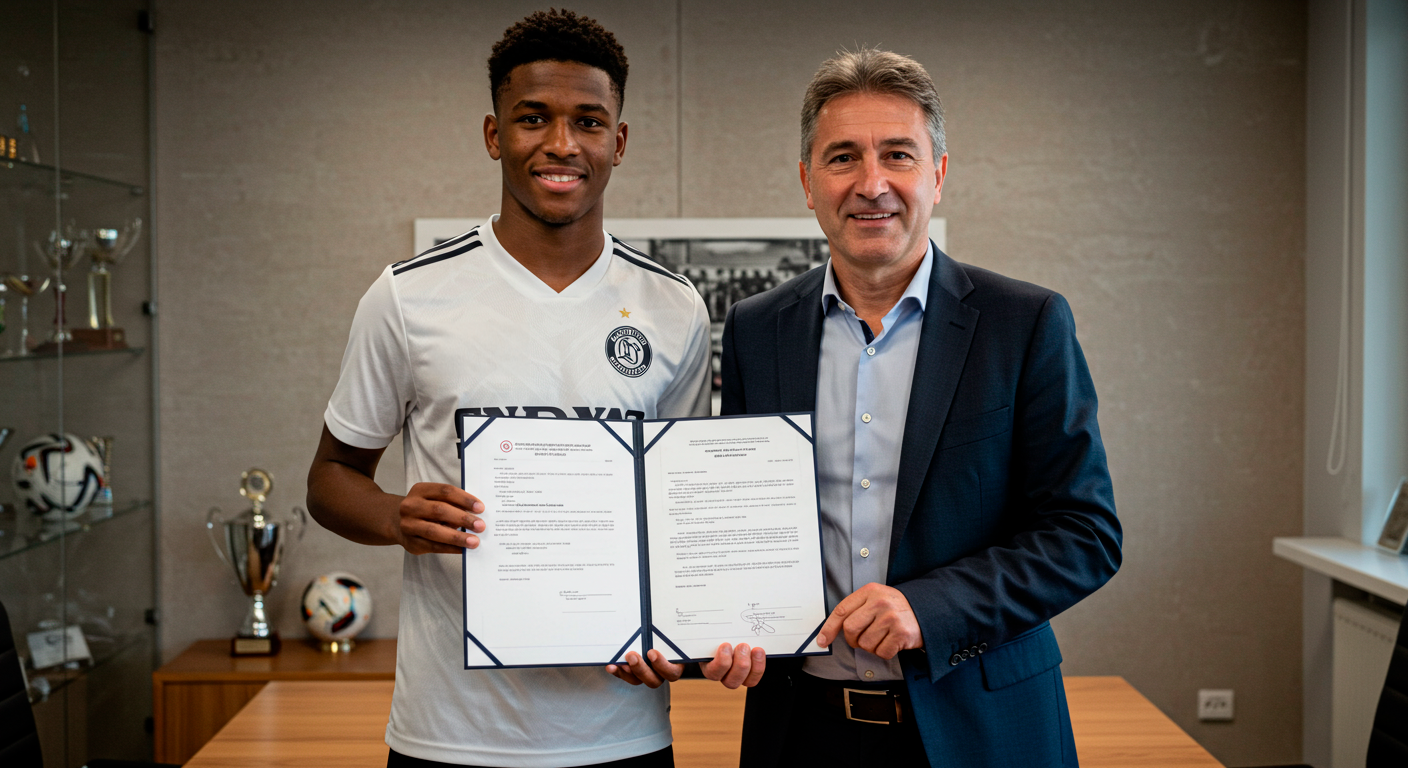 Jogador assinando contrato com clube de futebol